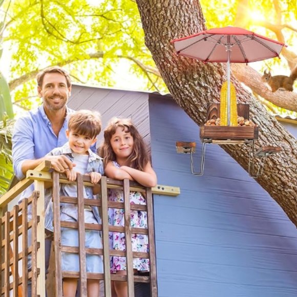 Squirrel & Chipmunk Miniature Picnic Table - Feeder w/Corn Cob Holder & Umbrella - Picture 7 of 11